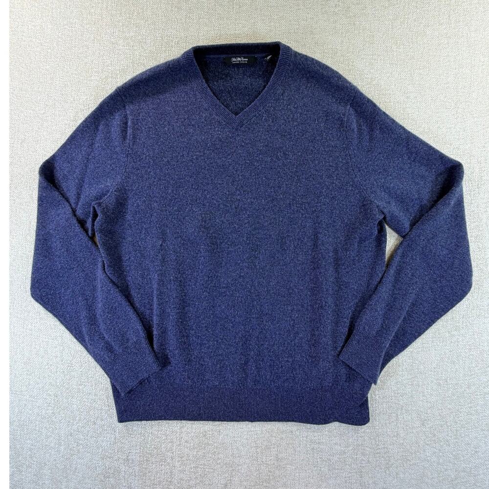 Saks Fifth Avenue Mens XL Blue Cashmere V-Neck Long Sleeve Sweater Luxury Casual